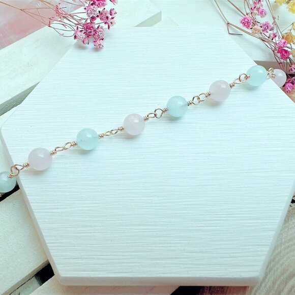 Rose Quartz and Aquamarine Bracelet | Handmade in BC - Picture 2 of 6